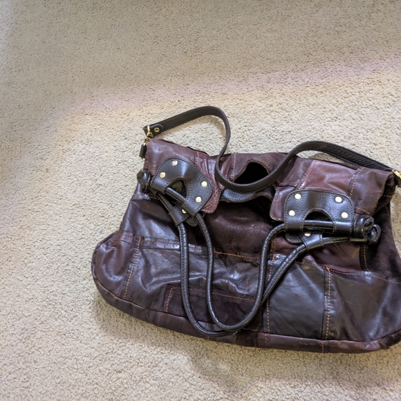 Pietro Alessandro Patchwork Leather Slouchy Boho Brown Relaxed Fall Vibe Handbag - Picture 9 of 12